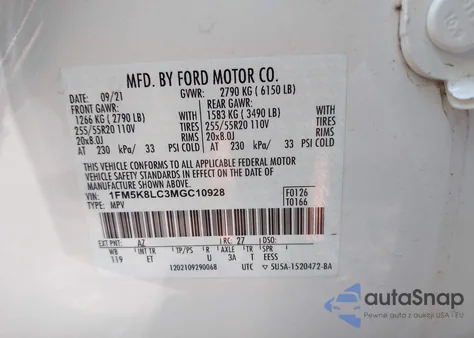 2021 Ford Explorer King Ranch from USA, damaged, VIN 1FM5K8LC3MGC10928